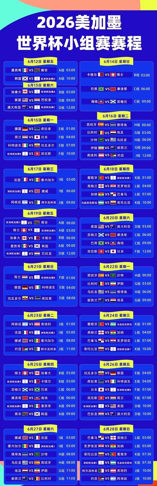 2026美加墨世界杯赛程实时 2026美加墨世界杯赛程实时